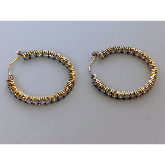 Vermeil ADI 925 Sterling Silver Cubic Zirconia Inside Out Hoop Earrings 1.25 in - Picture 10 of 16